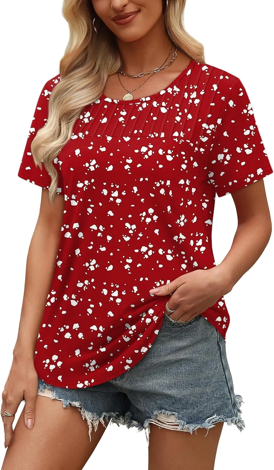 OFEEFAN Women's Clothing Trendy Short Sleeve Summer Tops Dressy Casual Crewneck T Shirts Plus Size Spring Clothes Loose Fit