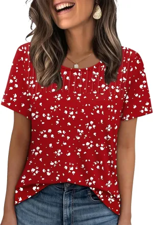 OFEEFAN Women's Clothing Trendy Short Sleeve Summer Tops Dressy Casual Crewneck T Shirts Plus Size Spring Clothes Loose Fit