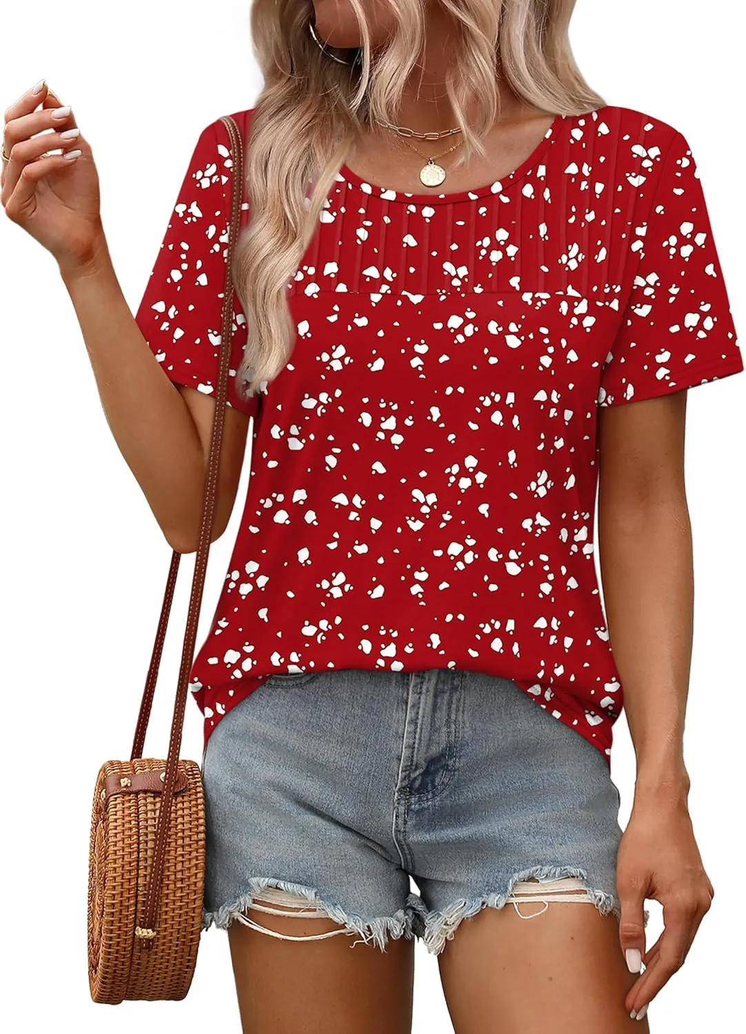 OFEEFAN Women's Clothing Trendy Short Sleeve Summer Tops Dressy Casual Crewneck T Shirts Plus Size Spring Clothes Loose Fit
