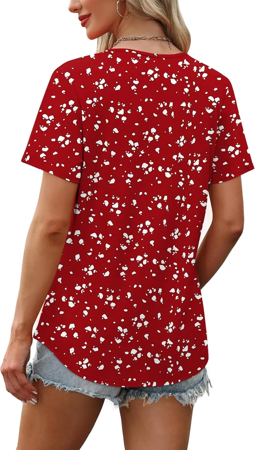 OFEEFAN Women's Clothing Trendy Short Sleeve Summer Tops Dressy Casual Crewneck T Shirts Plus Size Spring Clothes Loose Fit