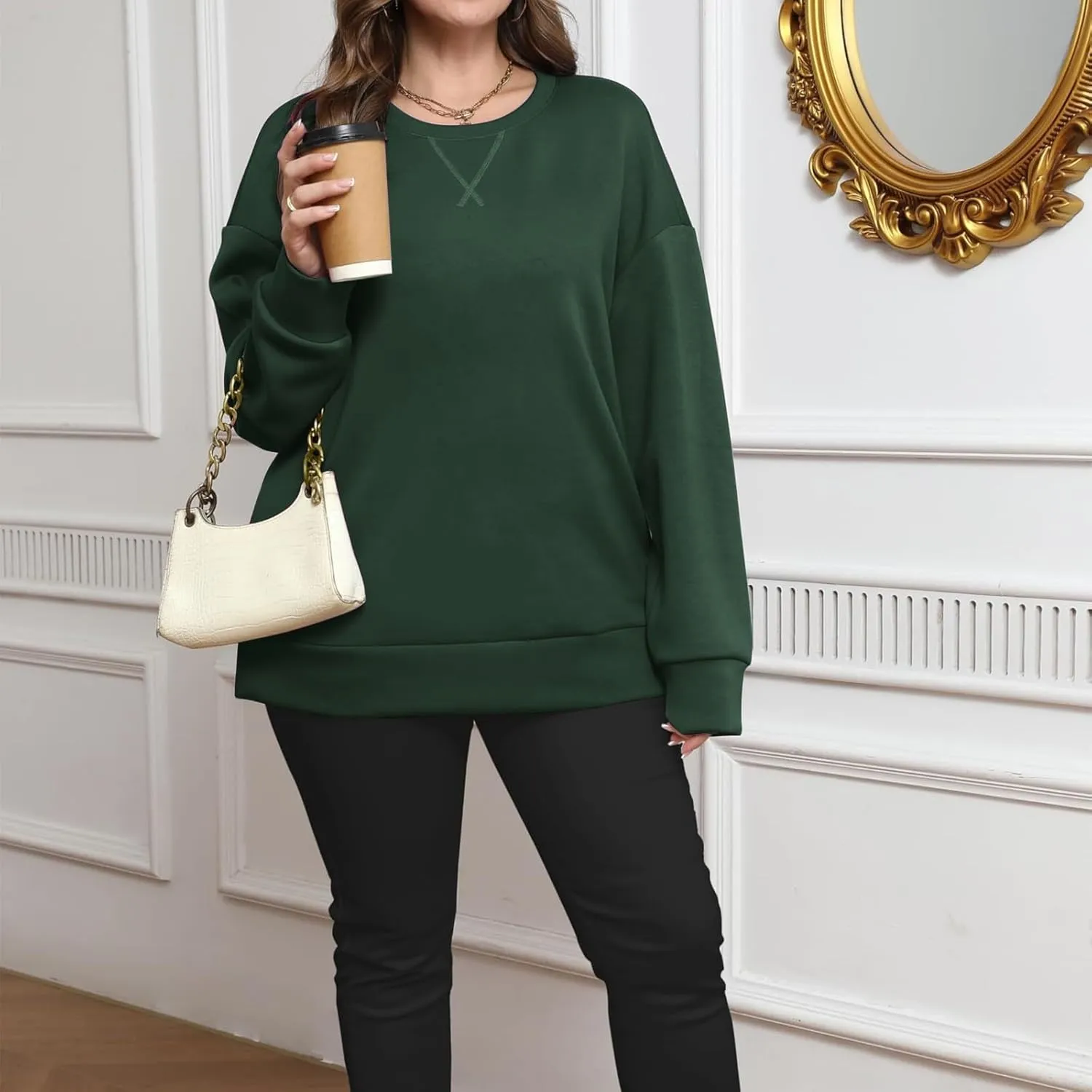 Oversized Crewneck Sweatshirt Women Side Slit Long Sleeve Fleece Pullover Tops Soft Cozy Plain Hoodie Preppy Clothes