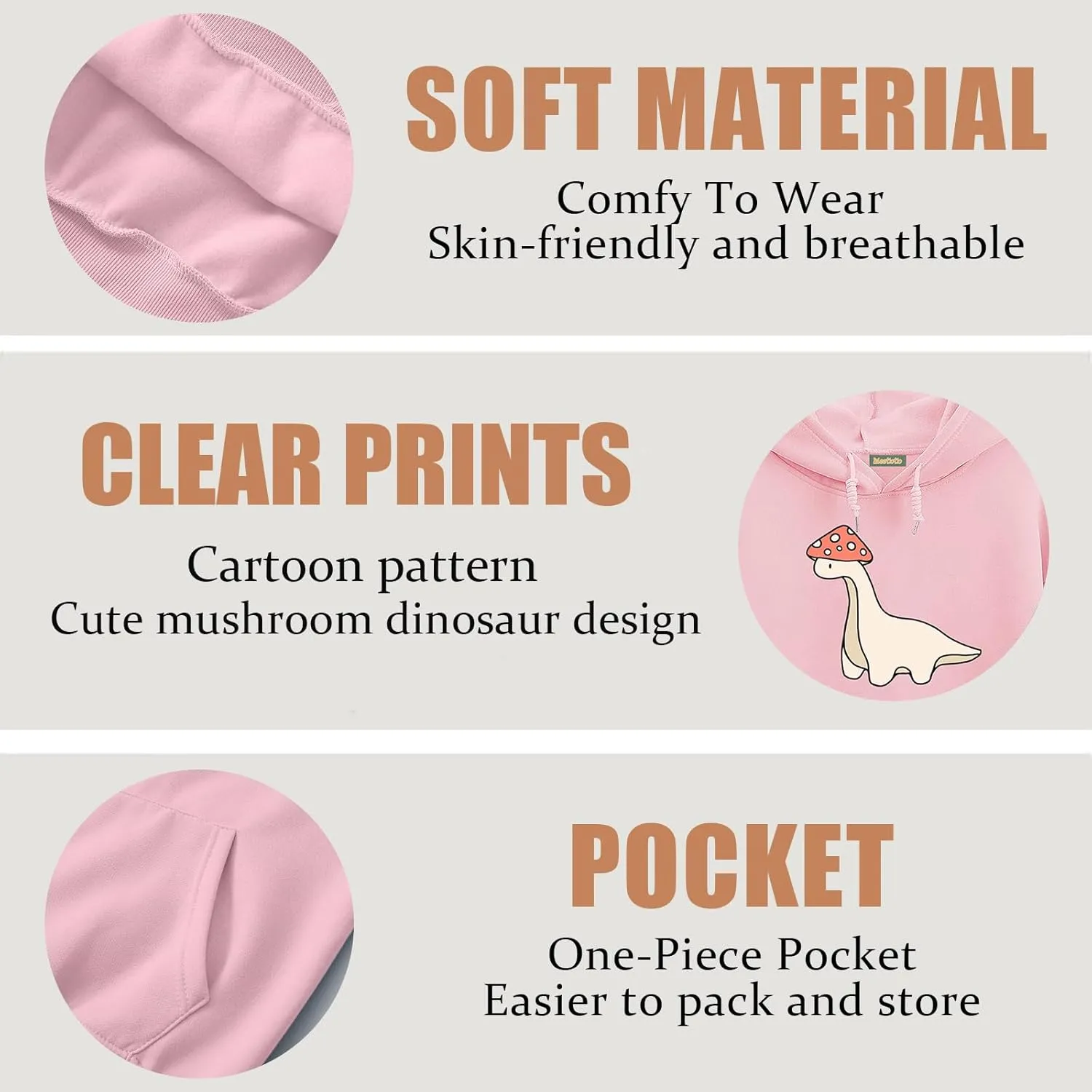 Oversized Cute Mushroom Dino Print Hoodies for Womens Kawaii Cartoon Sweatshirt Teen Girls Cotton Fleece Sweaters