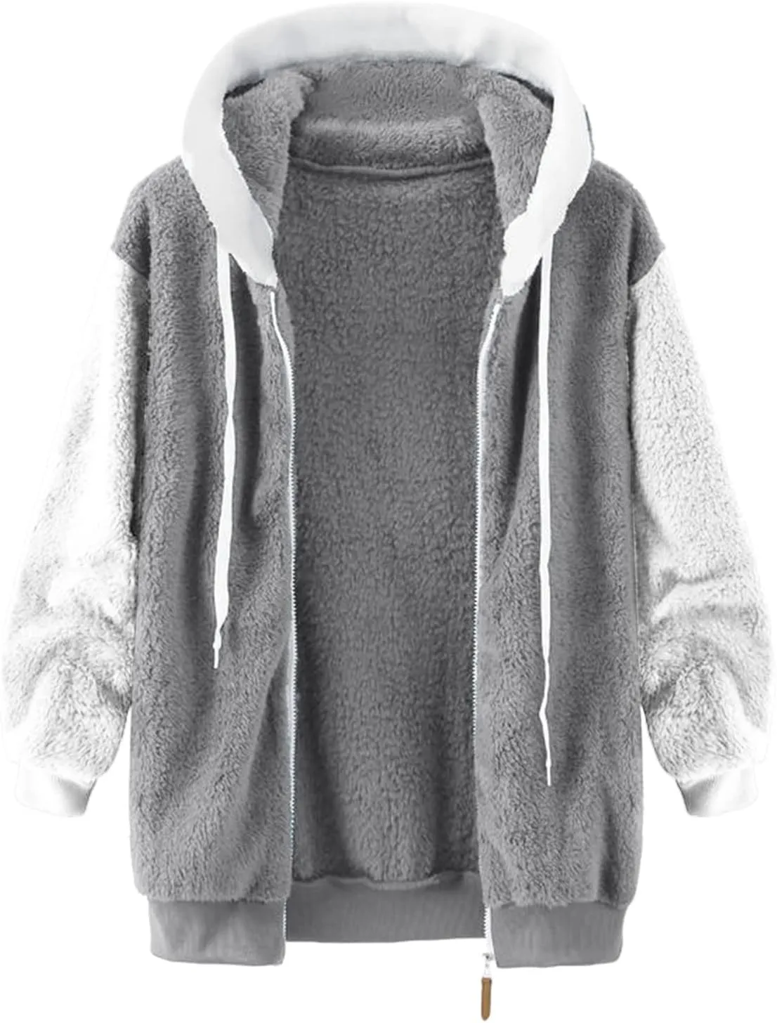 Oversized Fuzzy Fleece Jackets For Women Fashion 2023 Color Block Faux Fur Cardigan Coat Shaggy Warm Winter Outerwear