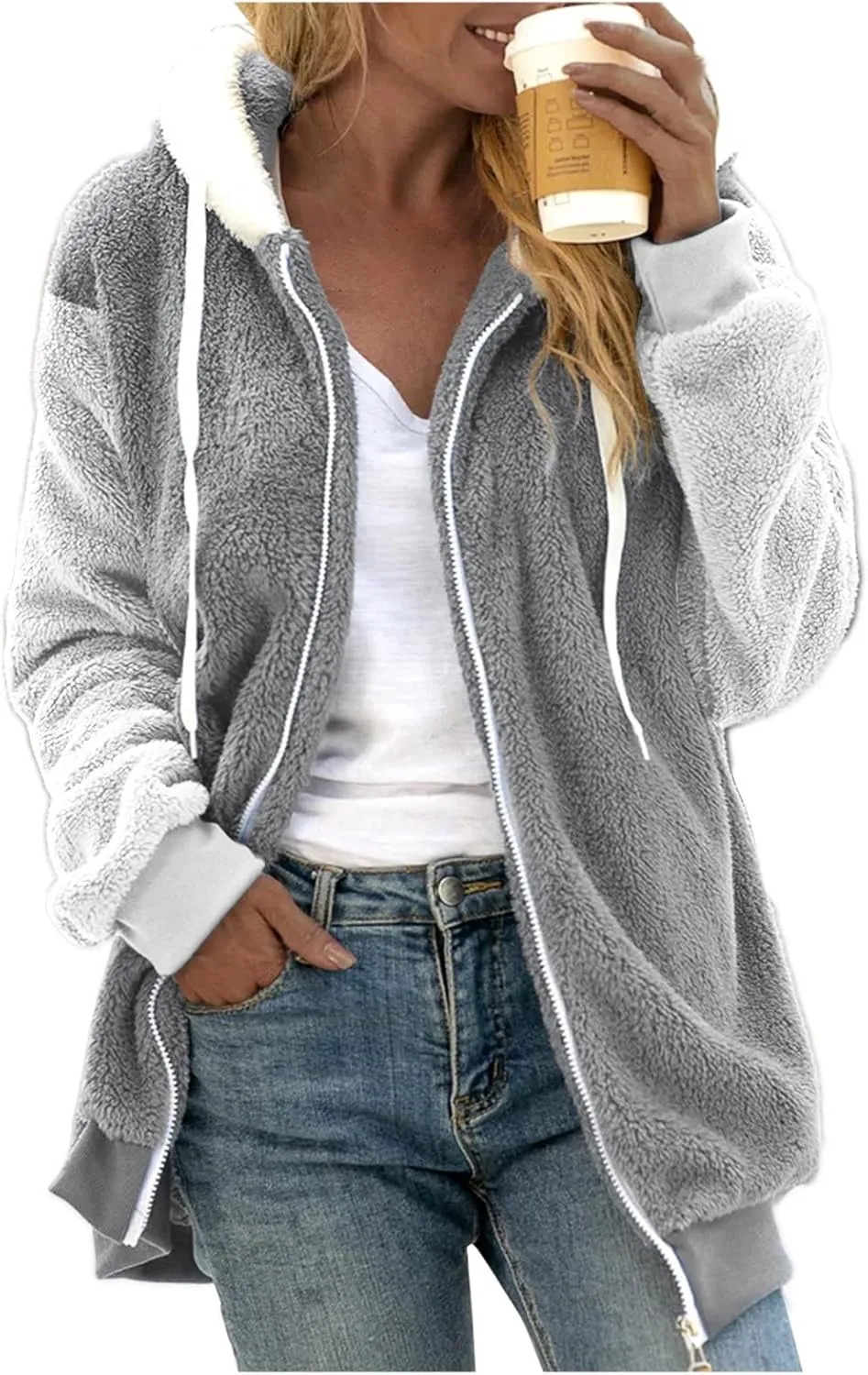 Oversized Fuzzy Fleece Jackets For Women Fashion 2023 Color Block Faux Fur Cardigan Coat Shaggy Warm Winter Outerwear