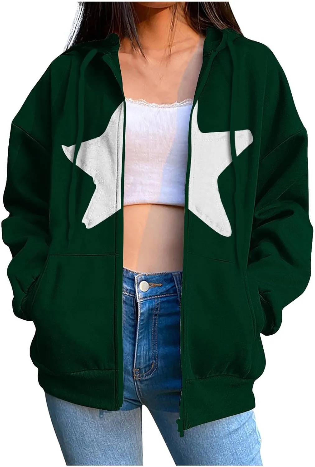 Oversized Sweatshirt For Women Long Sleeve Fashion Graphic Design Hoodies Casual Zip Up Fleece Sweatshirts