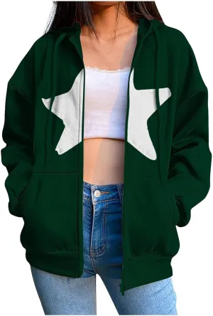Oversized Sweatshirt For Women Long Sleeve Fashion Graphic Design Hoodies Casual Zip Up Fleece Sweatshirts