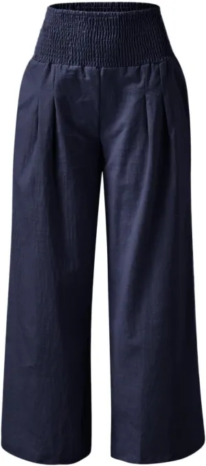 Palazzo Pants Womens Casual Linen High Waist Pants Drawstring Loose Fit Summer Pants Trousers with Side Pockets
