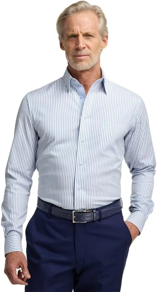 Paul Fredrick Men's Classic Fit Comfort Stretch Non-Iron Stripe Dress Shirt