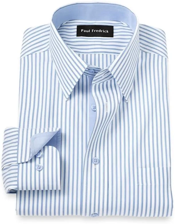 Paul Fredrick Men's Classic Fit Comfort Stretch Non-Iron Stripe Dress Shirt