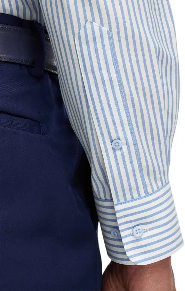 Paul Fredrick Men's Classic Fit Comfort Stretch Non-Iron Stripe Dress Shirt
