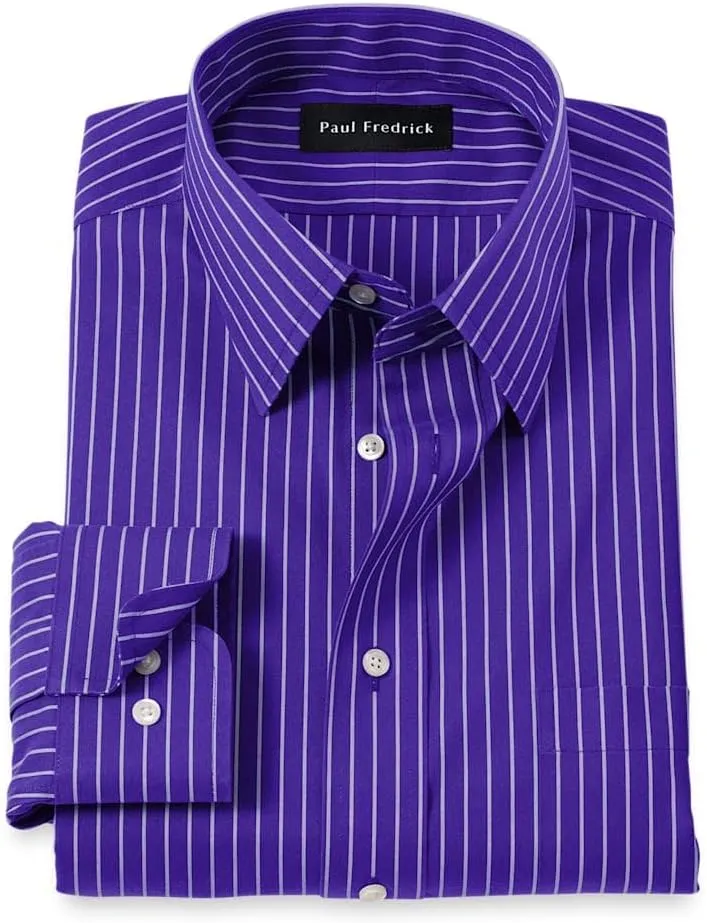 Paul Fredrick Men's Classic Fit Comfort Stretch Non-Iron Stripe Dress Shirt