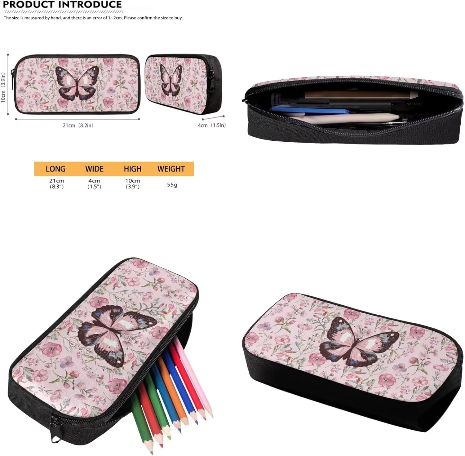 Pink Butterfly Backpack Girl Lightweight 17 Inch Bookbag for Teen Girls with Lunch Box Versatile Cute Lunch Bag Insulated Floral Classic Back Packs 3 in 1