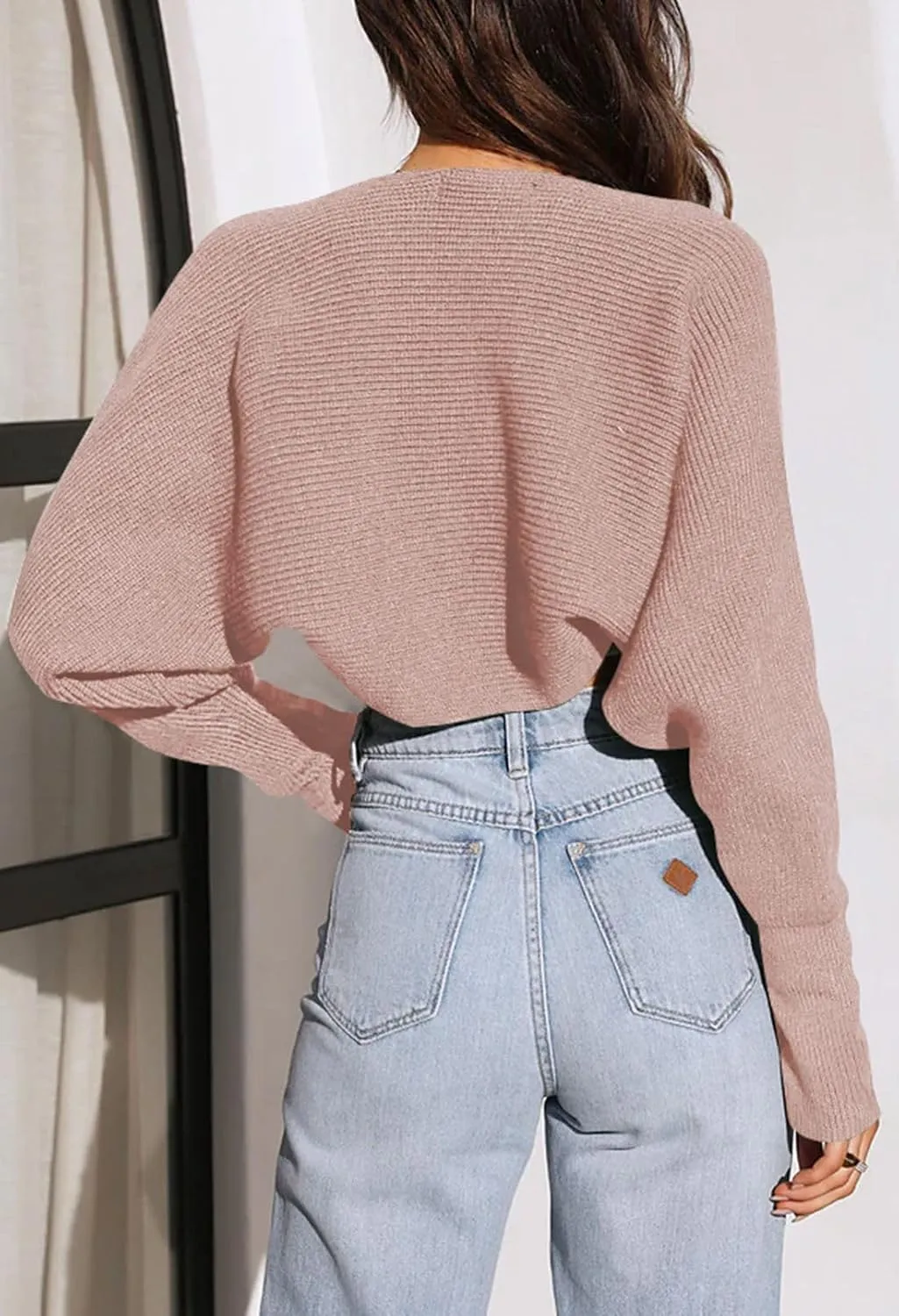 Pink Queen Women's 2024 Fall Cardigan Sweaters Open Front Batwing Long Sleeve Ribbed Knit Cropped Bolero Shrugs