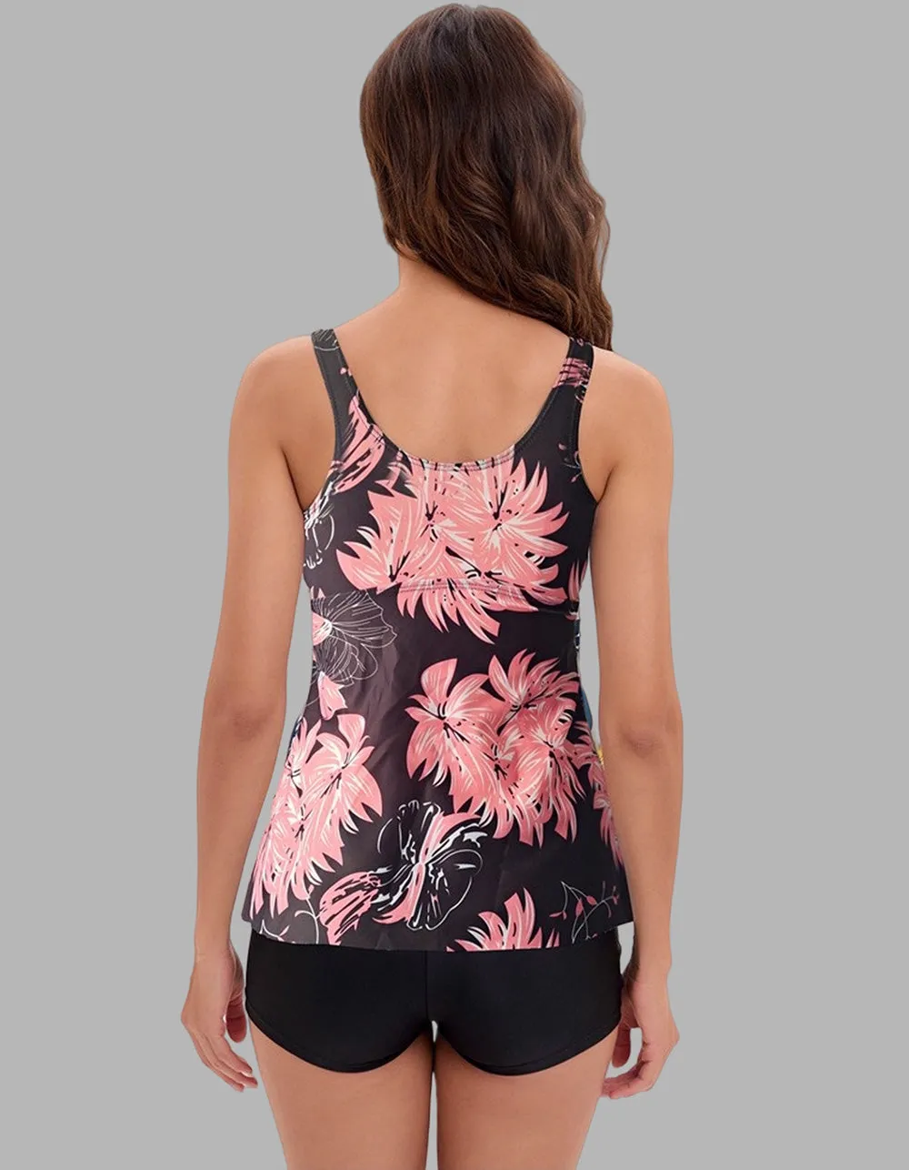 Plant Print Solid-color Two-piece Bikini Boxer Briefs Swimwear Sets