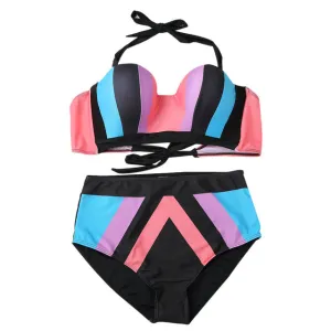 Plus Size Color Blocking Print Bikini