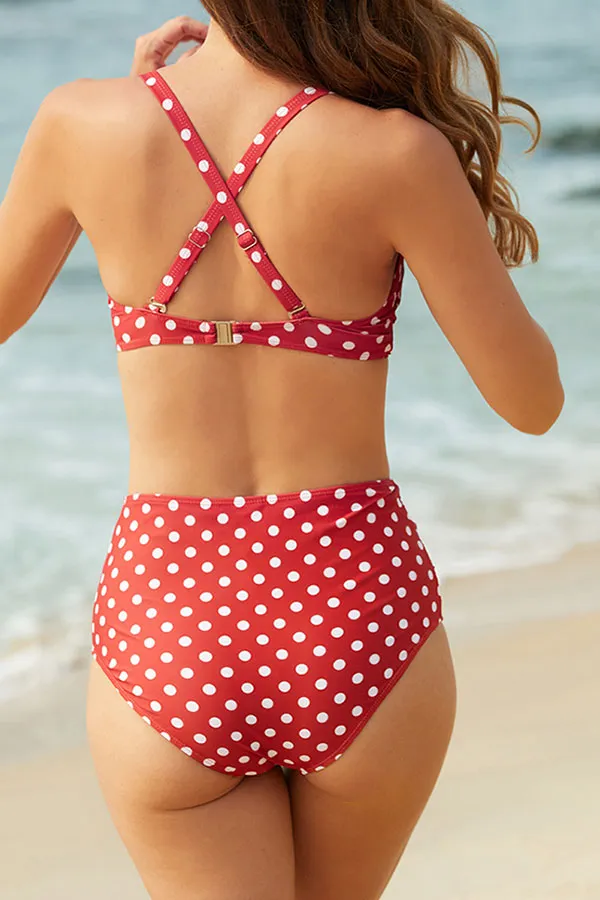 Polka Dot Wrap Stylish Cross Back Bikini