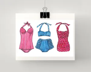 Print of vintage bathing suits 1950s