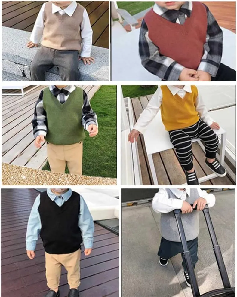 PTPUKE Baby Boys Girls V Neck Comfort Knitted Sleeveless Pullover Sweater Vest