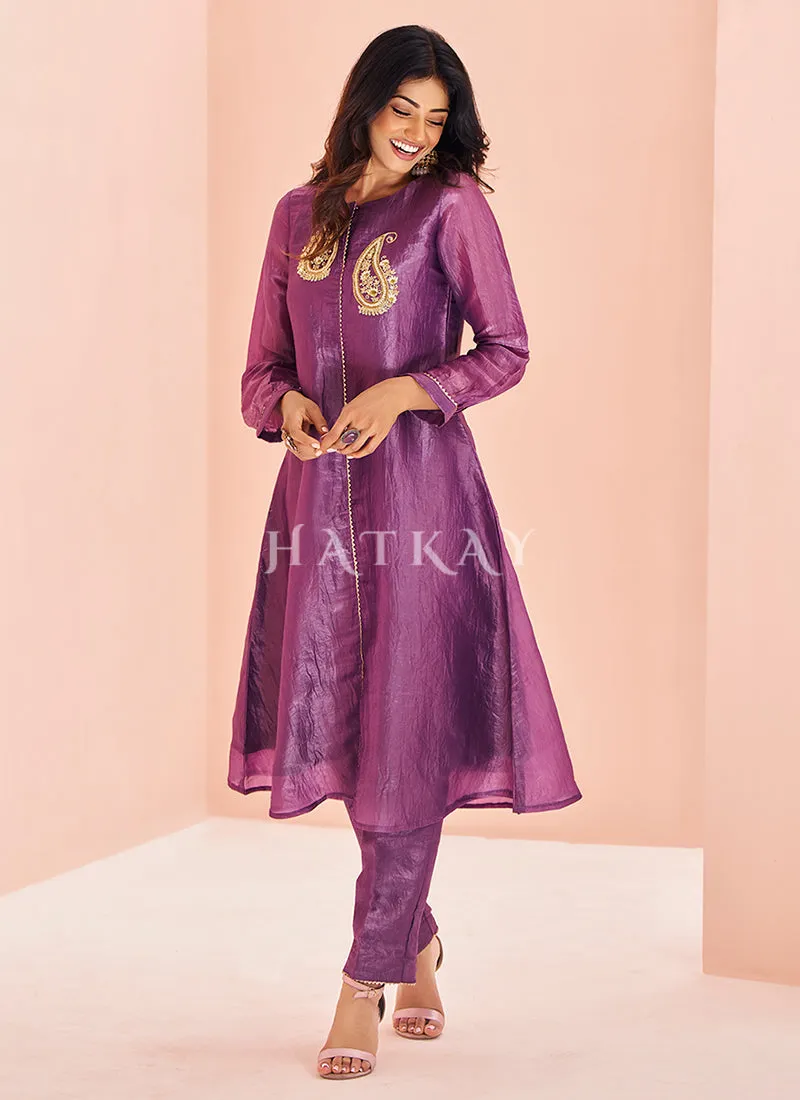 Purple Handwork Kurta And Pant Suit