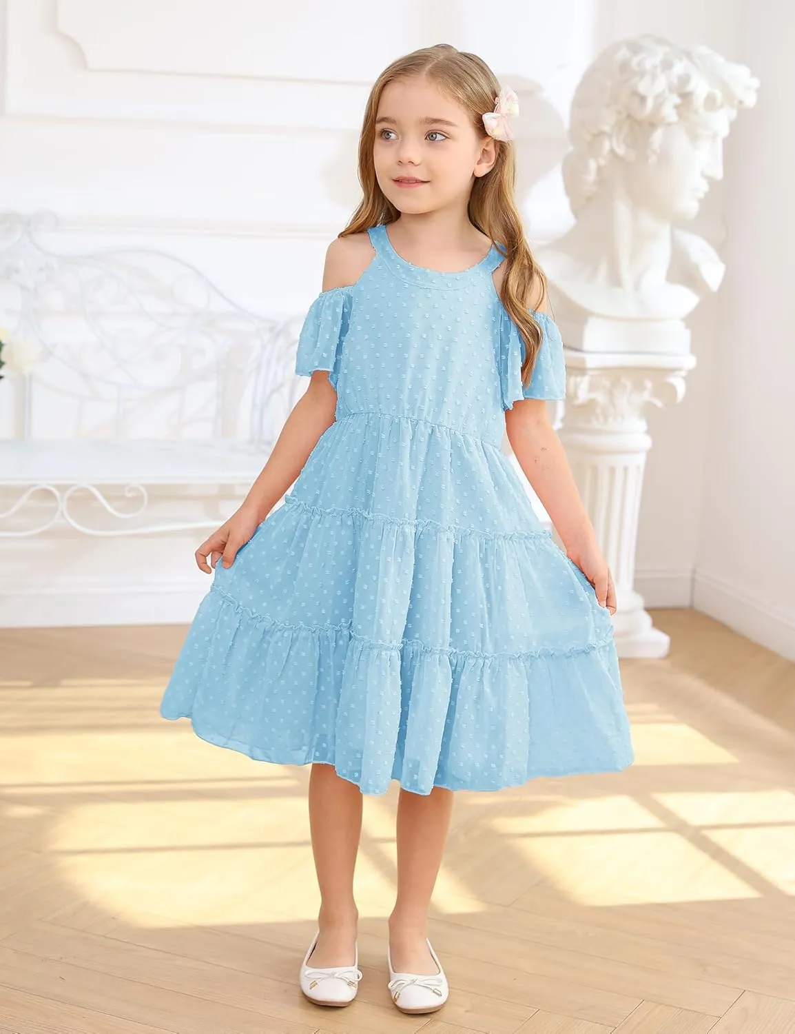puseky Girls Summer Dress Halter Neck Sundress A-Line Swing Party Dresses for 5-13 Years