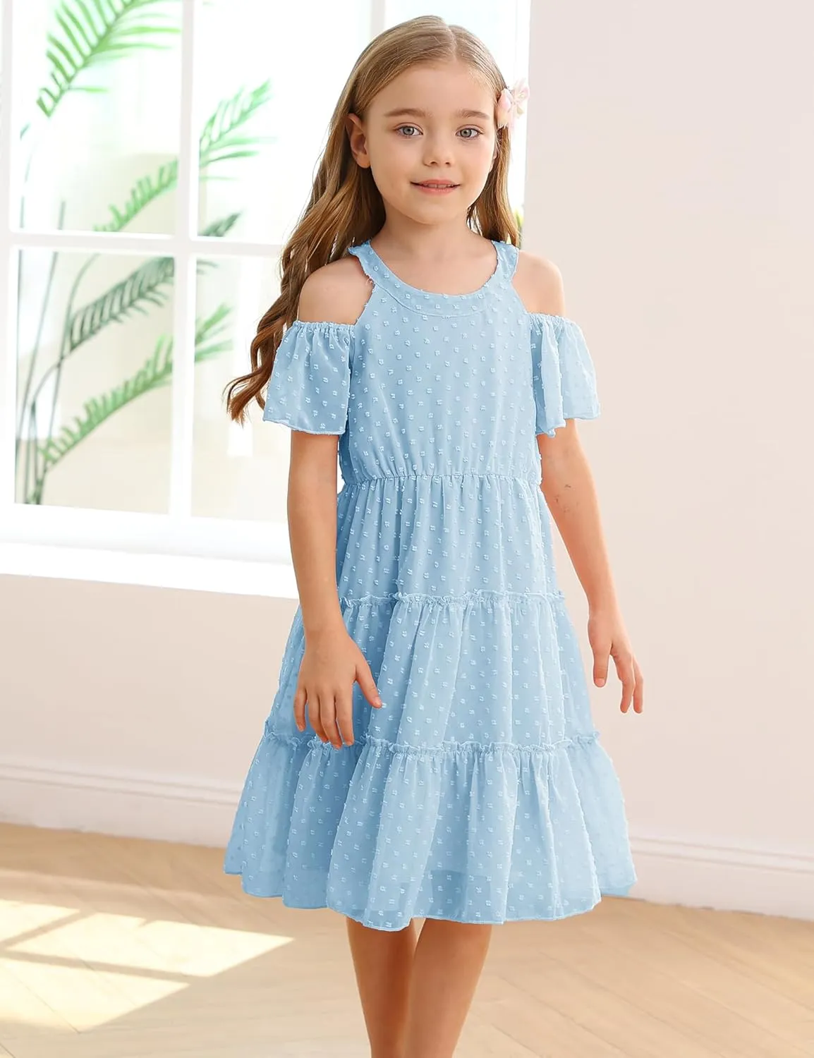 puseky Girls Summer Dress Halter Neck Sundress A-Line Swing Party Dresses for 5-13 Years