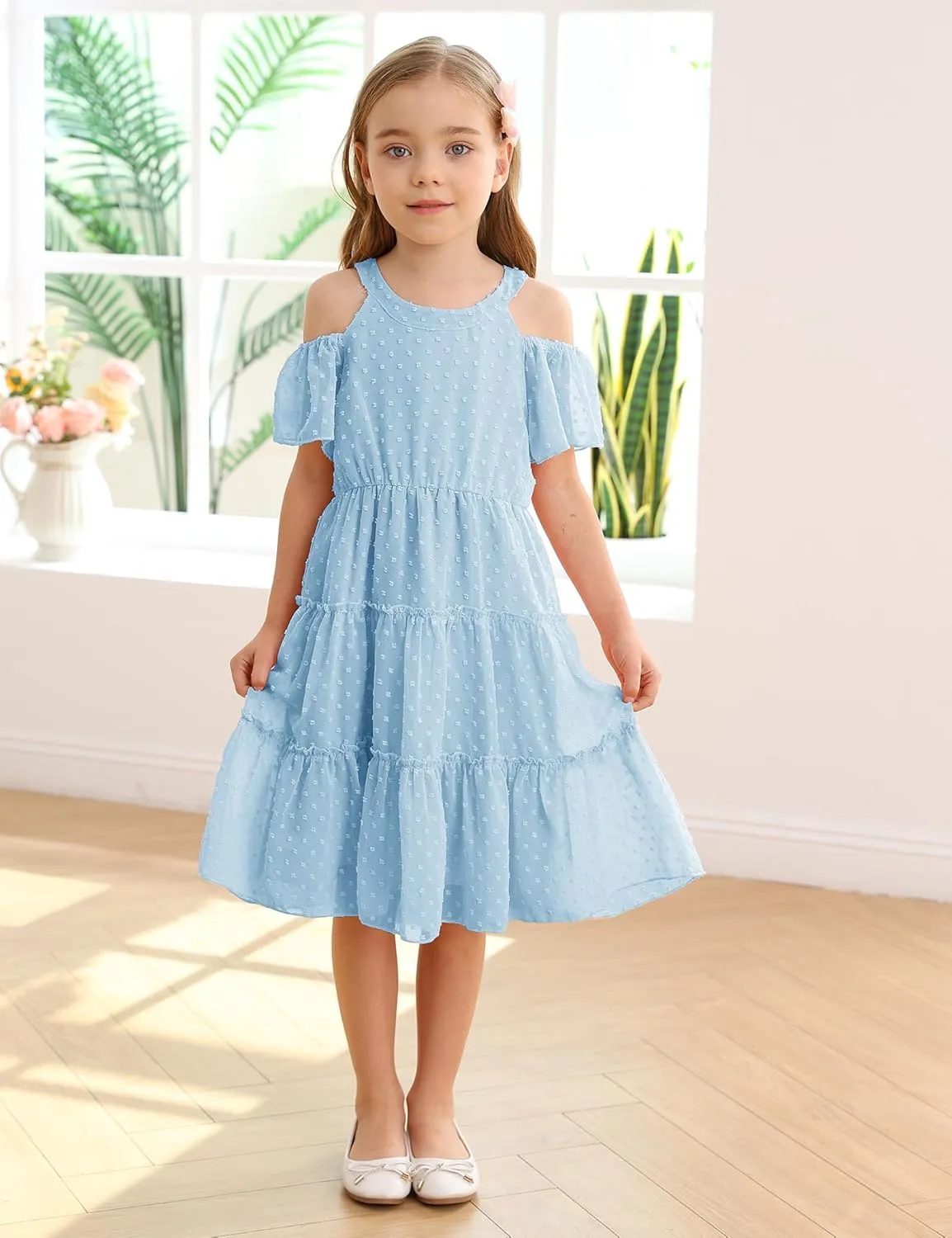 puseky Girls Summer Dress Halter Neck Sundress A-Line Swing Party Dresses for 5-13 Years