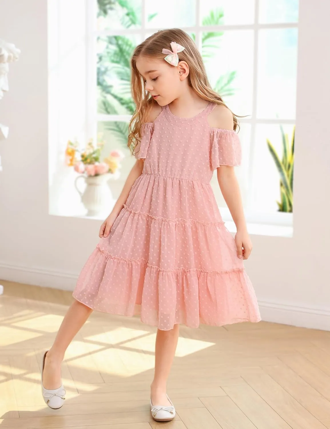 puseky Girls Summer Dress Halter Neck Sundress A-Line Swing Party Dresses for 5-13 Years