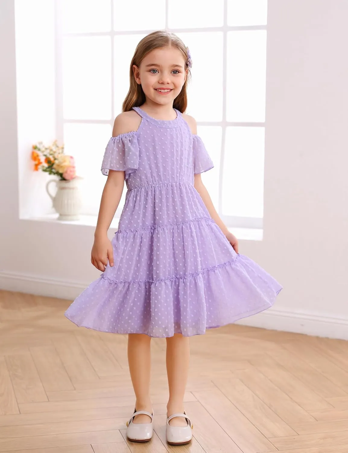 puseky Girls Summer Dress Halter Neck Sundress A-Line Swing Party Dresses for 5-13 Years