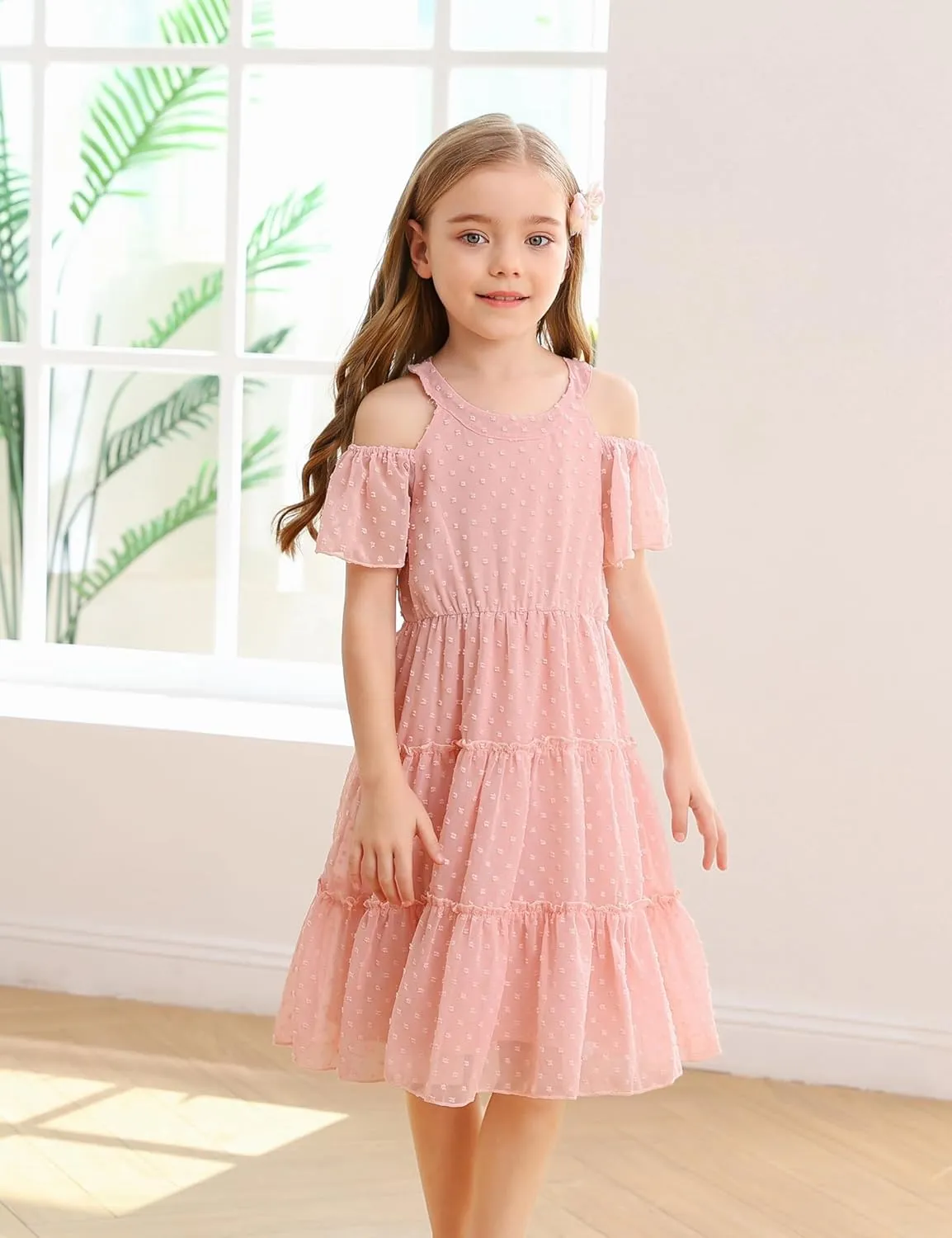 puseky Girls Summer Dress Halter Neck Sundress A-Line Swing Party Dresses for 5-13 Years