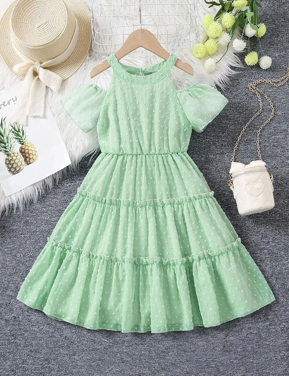 puseky Girls Summer Dress Halter Neck Sundress A-Line Swing Party Dresses for 5-13 Years