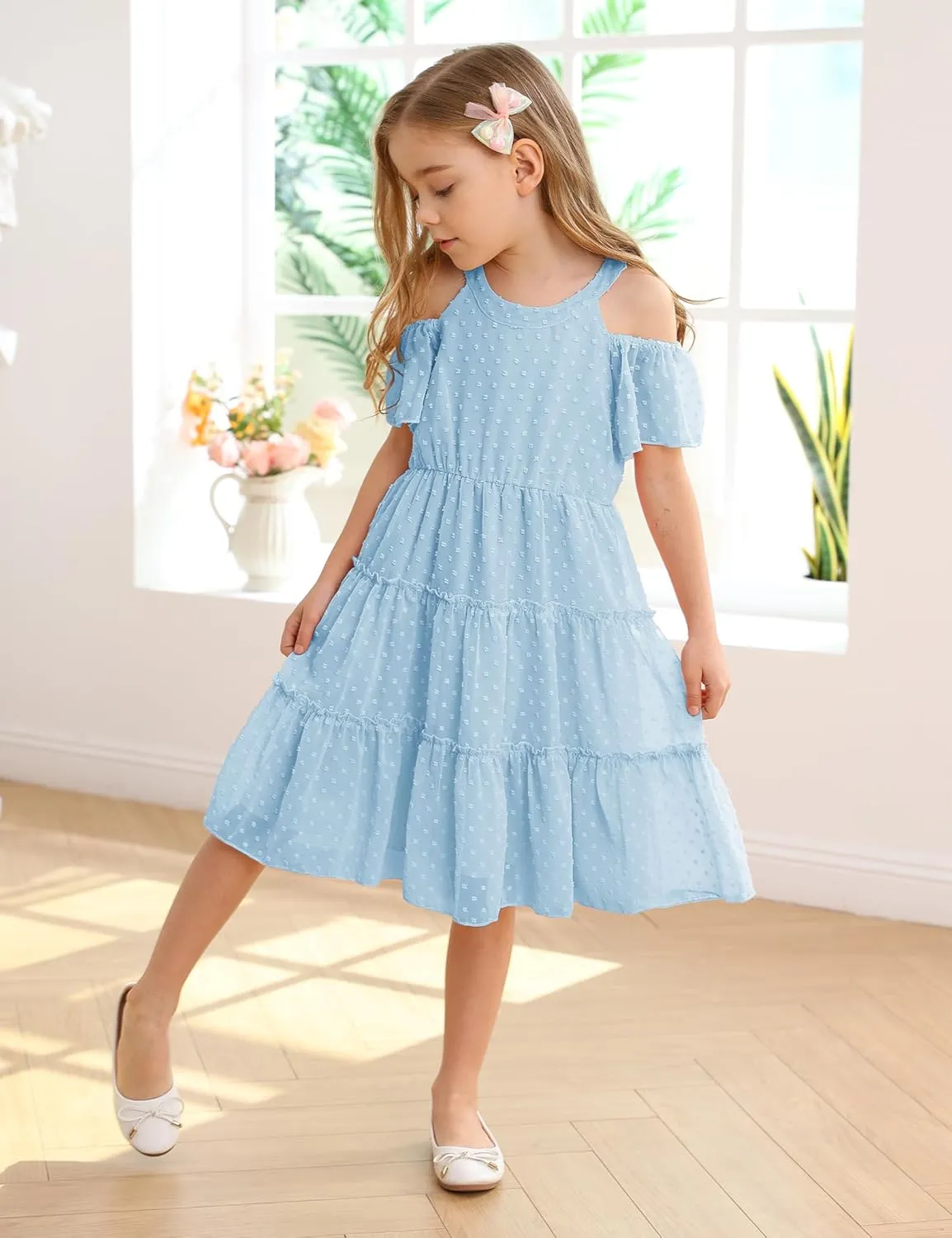 puseky Girls Summer Dress Halter Neck Sundress A-Line Swing Party Dresses for 5-13 Years