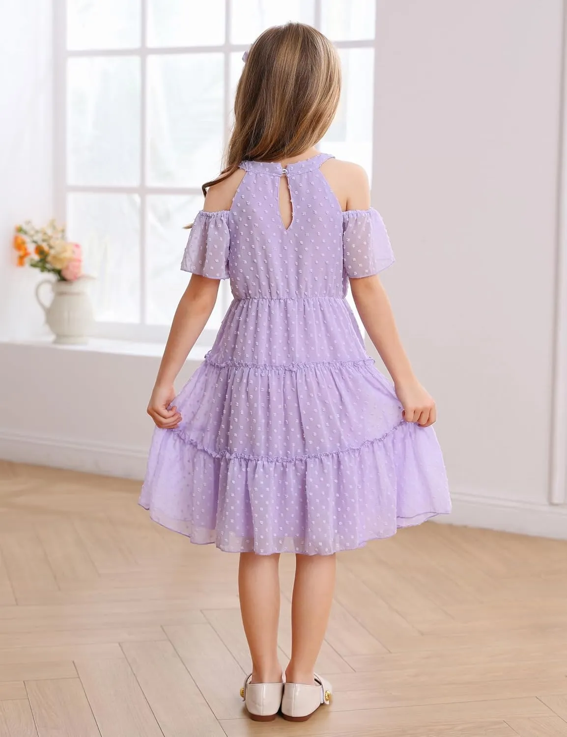 puseky Girls Summer Dress Halter Neck Sundress A-Line Swing Party Dresses for 5-13 Years