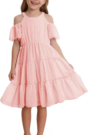 puseky Girls Summer Dress Halter Neck Sundress A-Line Swing Party Dresses for 5-13 Years