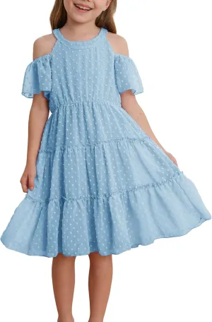 puseky Girls Summer Dress Halter Neck Sundress A-Line Swing Party Dresses for 5-13 Years
