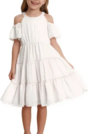 puseky Girls Summer Dress Halter Neck Sundress A-Line Swing Party Dresses for 5-13 Years