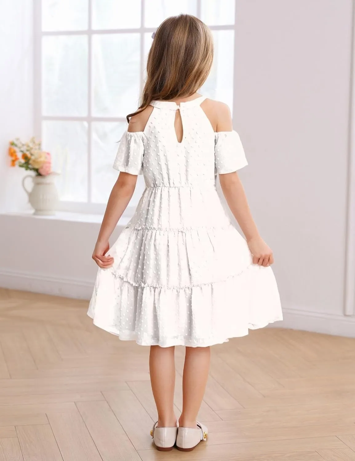 puseky Girls Summer Dress Halter Neck Sundress A-Line Swing Party Dresses for 5-13 Years