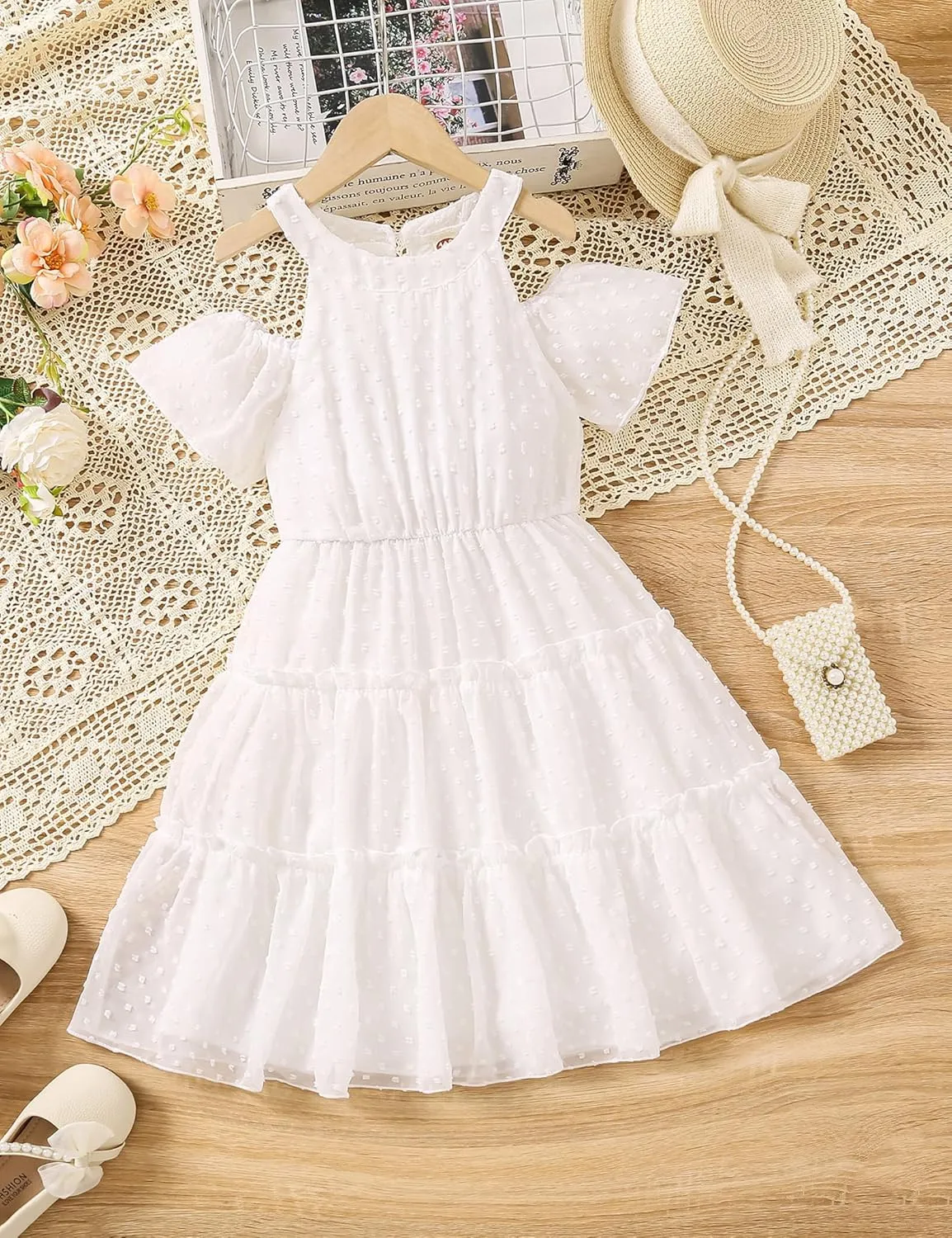 puseky Girls Summer Dress Halter Neck Sundress A-Line Swing Party Dresses for 5-13 Years