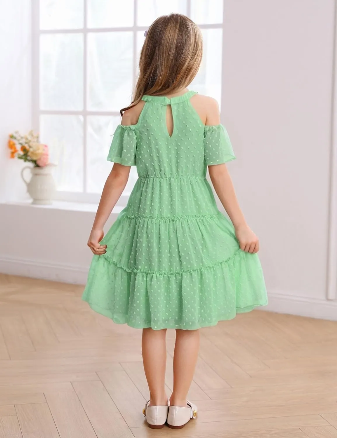 puseky Girls Summer Dress Halter Neck Sundress A-Line Swing Party Dresses for 5-13 Years