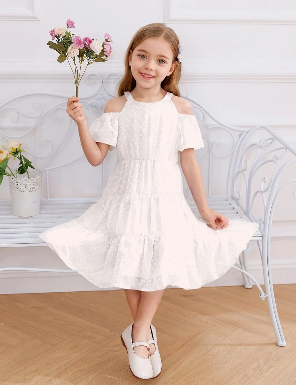 puseky Girls Summer Dress Halter Neck Sundress A-Line Swing Party Dresses for 5-13 Years