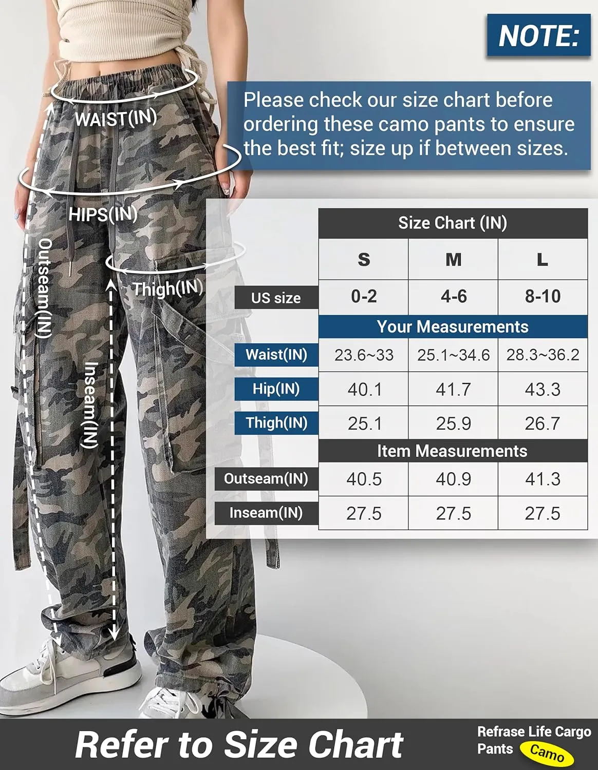 REFRASE LIFE Womens Cargo Pants High Waisted Wide Leg Baggy Streetwear Y2K Drawstring Camo Trousers,100% Cotton