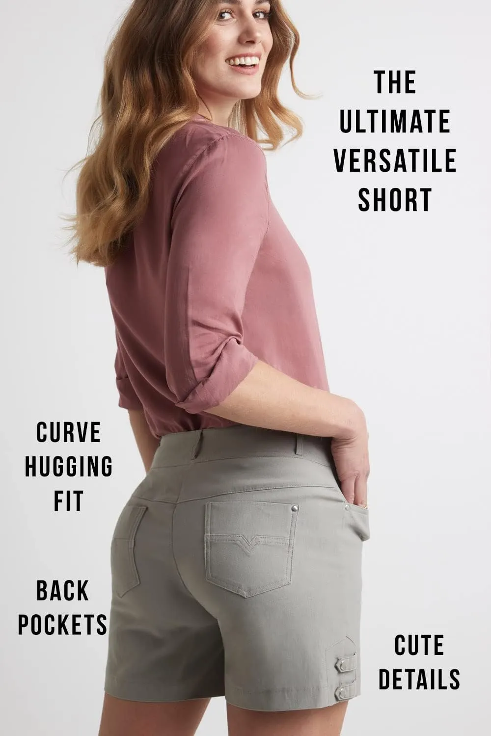 Rekucci Women's Ease into Comfort Stretchable Pull-On 5 inch Slimming Tab Short