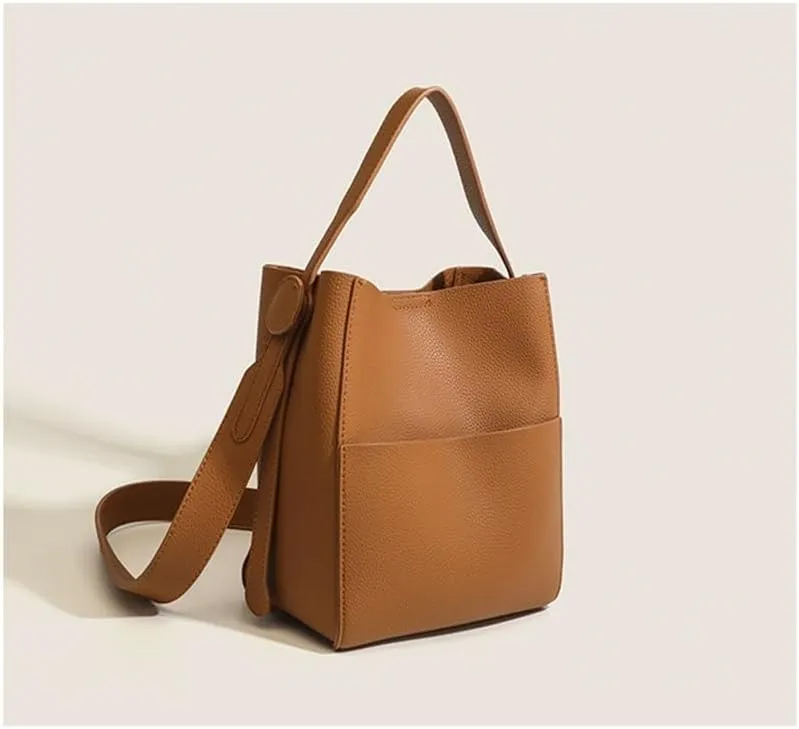 Retro Niche Design Bucket Women's Bag 2024 New Commuting Shoulder Bag Casual Versatile Crossbody Bucket Bag(Brown)