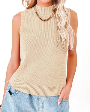 Rilista Women Summer Knit Tank Tops Sleeveless Turtleneck Cami Shirts Ribbed Mock Neck Pullover Sweater Vests