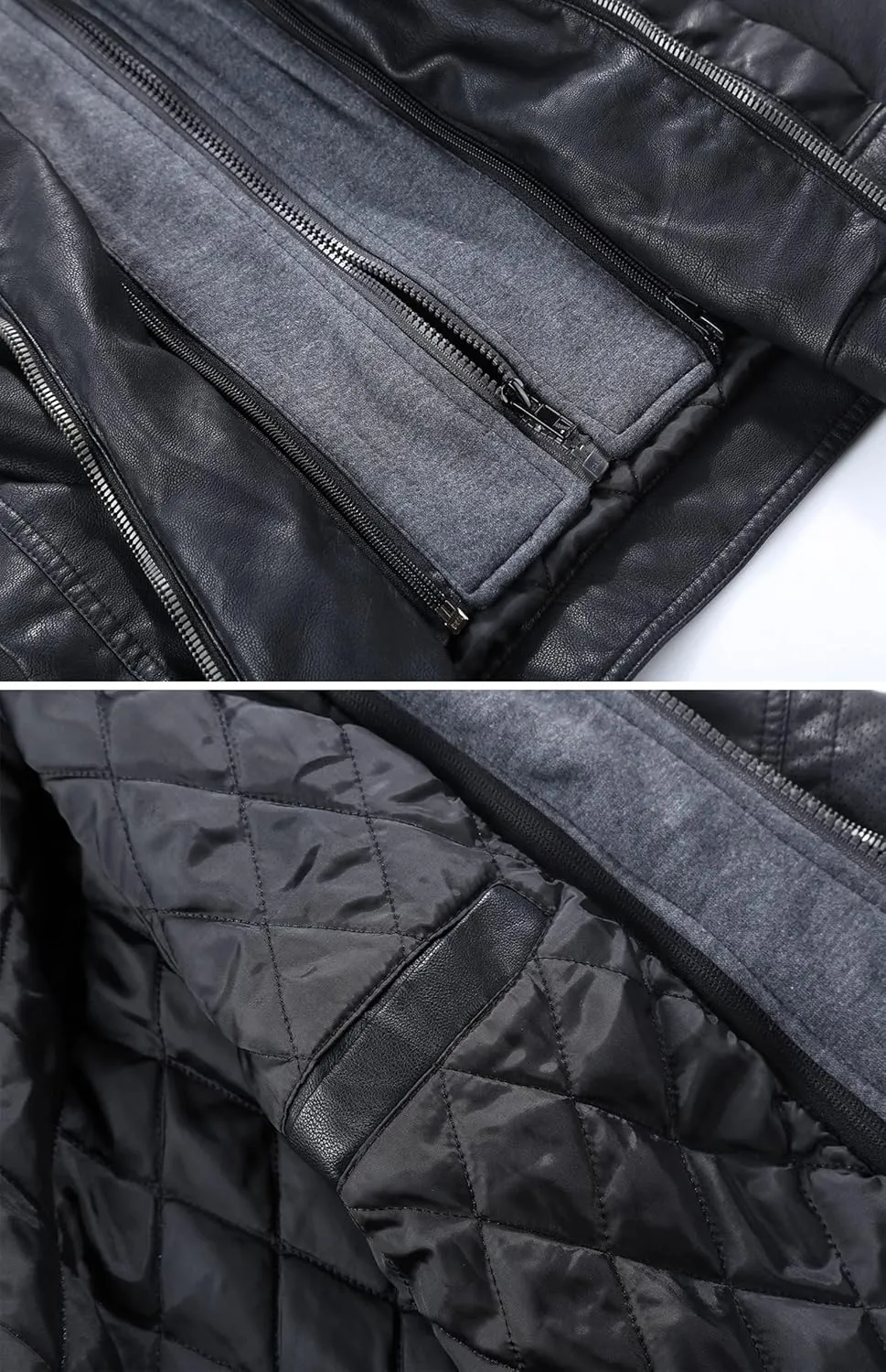RISISSIDA Men's Faux Leather Bomber Jacket for Fall Winter and Spring, Warm Double Zipper Up Coat with Detachable Hood