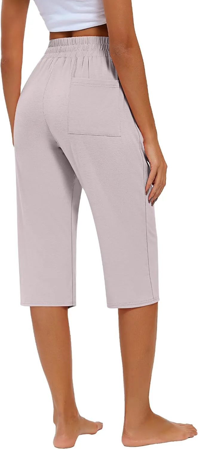 Riyiper 3 Pack Women Causal Capri Pants Drawstring Lounge Yoga Capri Sweatpants Loose Wide Leg Crop Trousers with Pockets