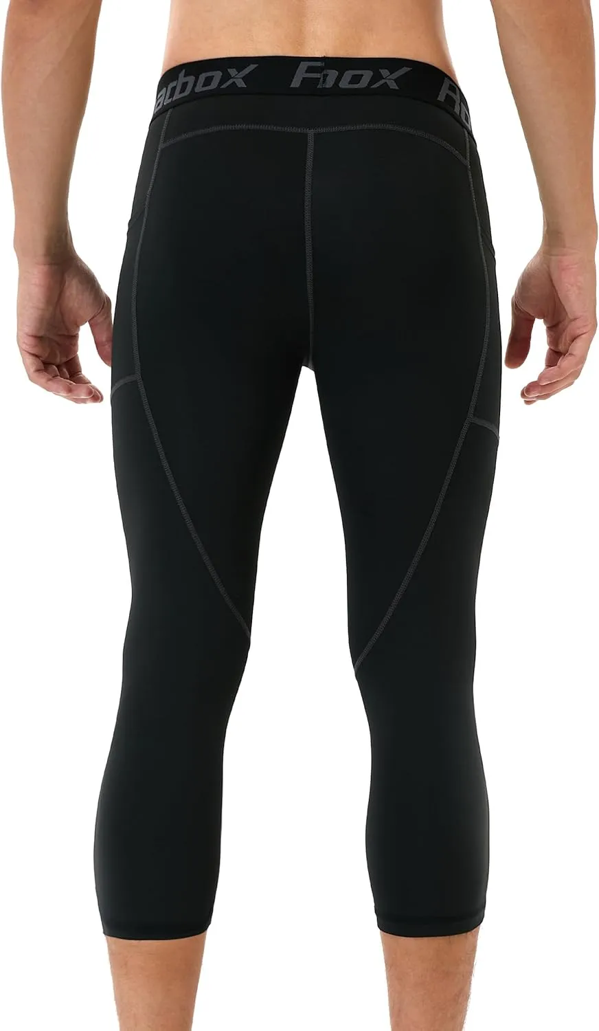 Roadbox Mens 3/4 Compression Pants with Pockets, 1/2 Pack Athletic Running Legging Tights, Workout Basketball Gym Base Layer