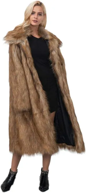 RomanticDesign Women's Long Lapel Faux fur Jacket Shaggy Coat Warm Outerwear Cardigan