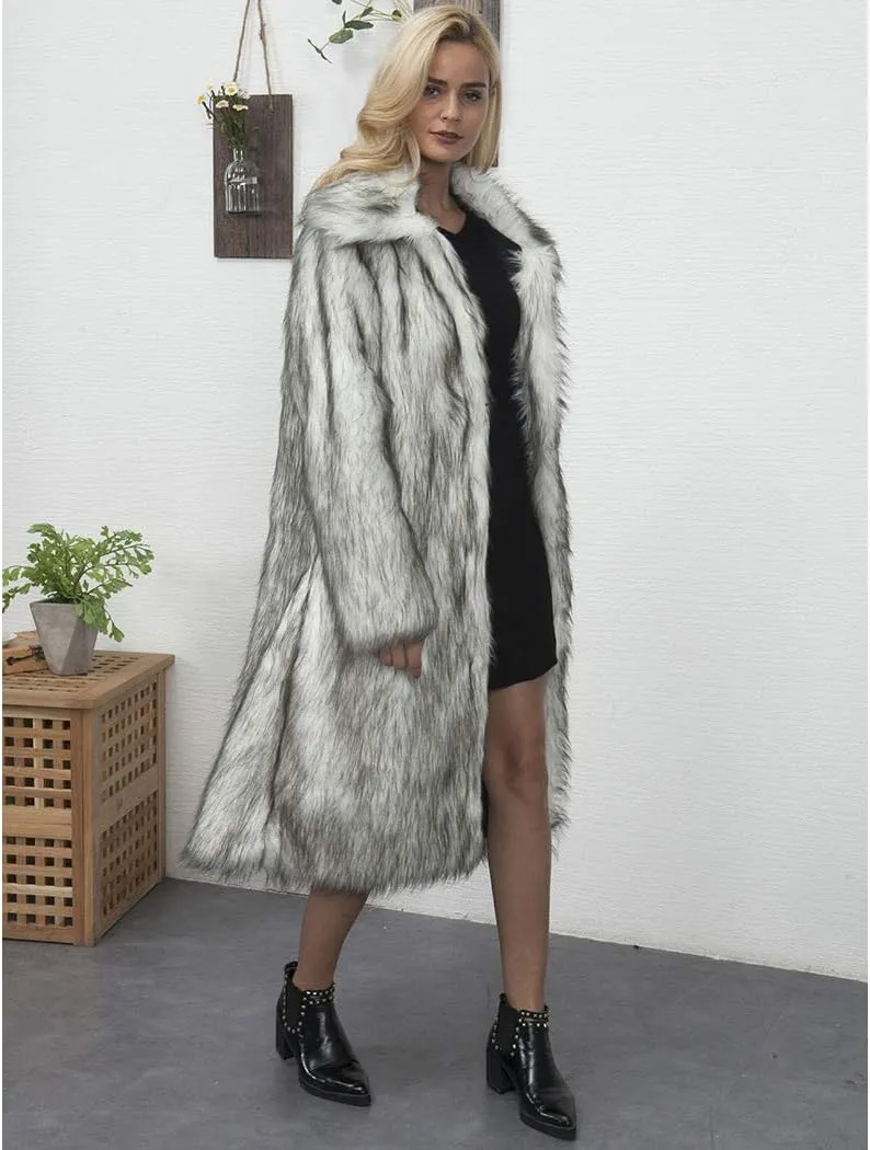 RomanticDesign Women's Long Lapel Faux fur Jacket Shaggy Coat Warm Outerwear Cardigan