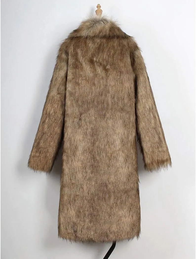 RomanticDesign Women's Long Lapel Faux fur Jacket Shaggy Coat Warm Outerwear Cardigan