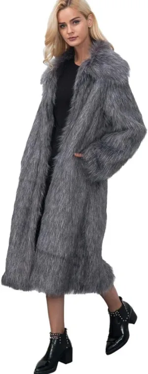 RomanticDesign Women's Long Lapel Faux fur Jacket Shaggy Coat Warm Outerwear Cardigan